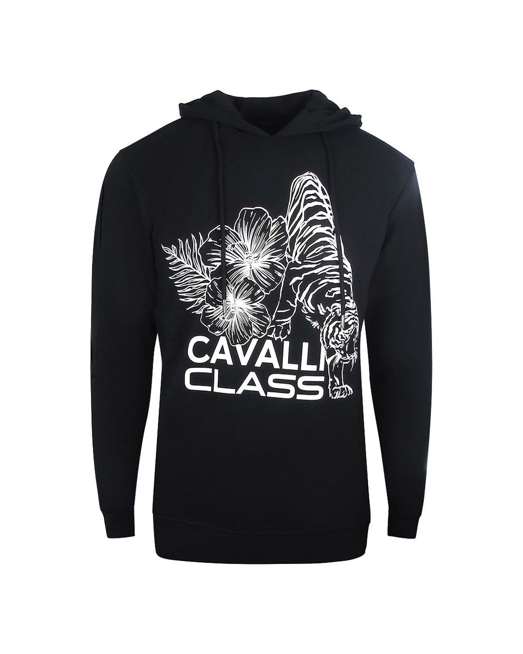 Roberto Cavalli Black Floral Logo Hoodie Cotton for men