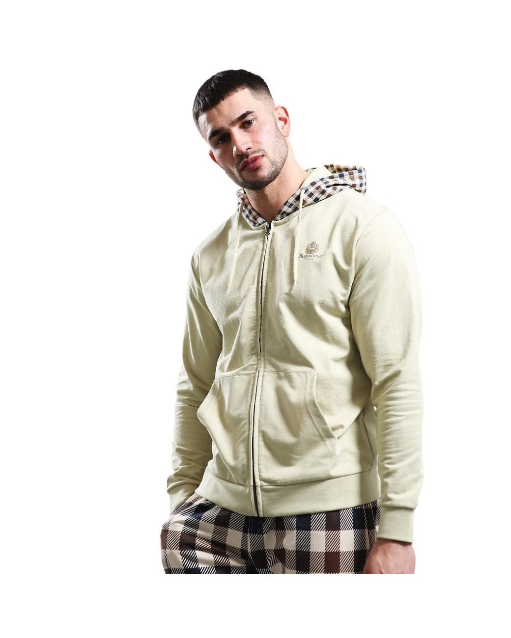 Aquascutum Natural Active Fz Club Check Hood Zip-Up Hoodie Cotton for men