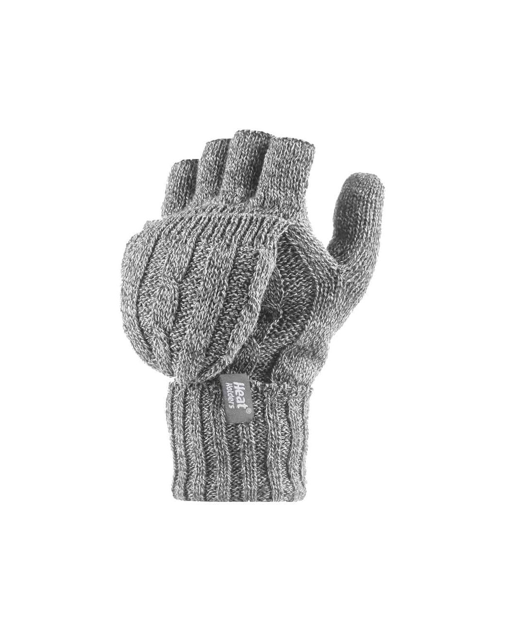 Heat Holders Gray Thermal Converter Fingerless Cable Knit 2.3 Tog Gloves