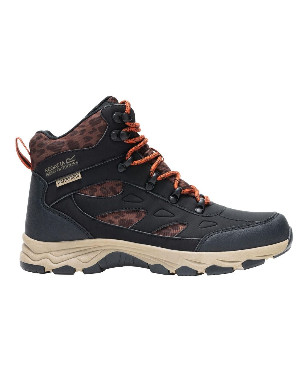 Regatta Black Ladies Vendora Leopard Synthetic Leather Walking Boots