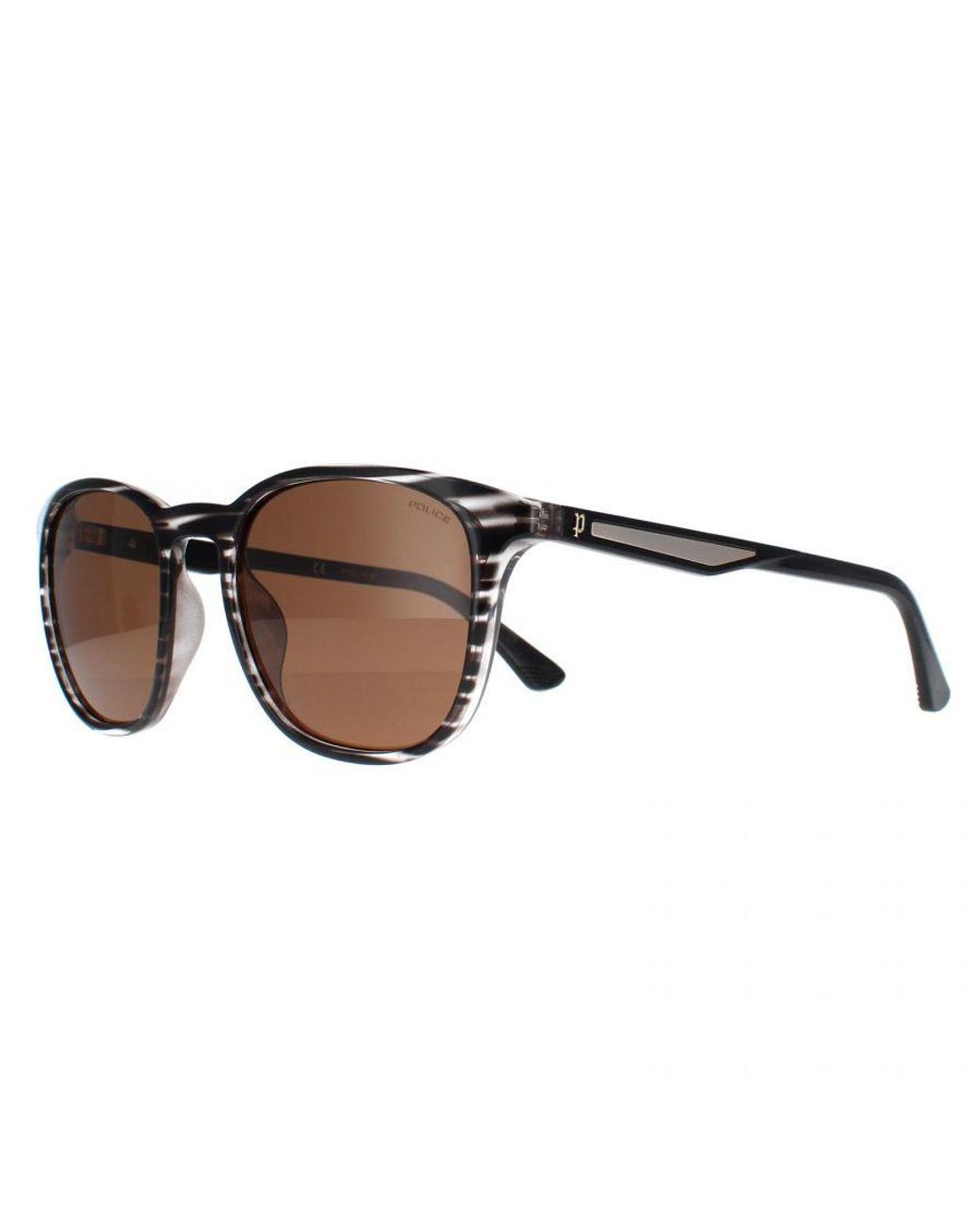Police Brown Round Striped Polarized Splf18E for men