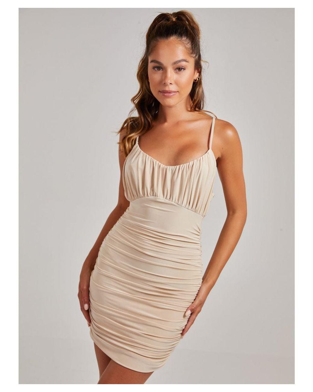 Pink Vanilla Multicolor Gathered Strappy Slinky Mini Dress