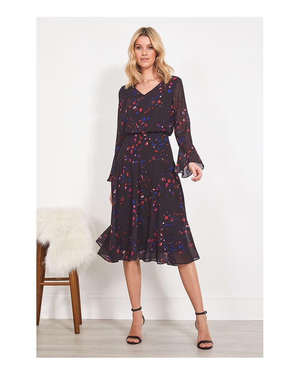 Sosandar White Abstract Floral Print Fit & Flare Dress