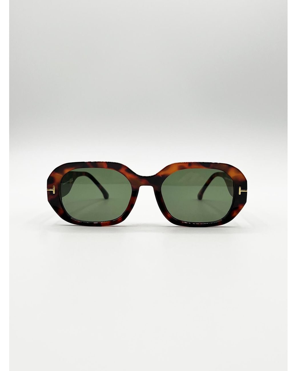 SVNX Green Oval Sunglasses With Wide Arm