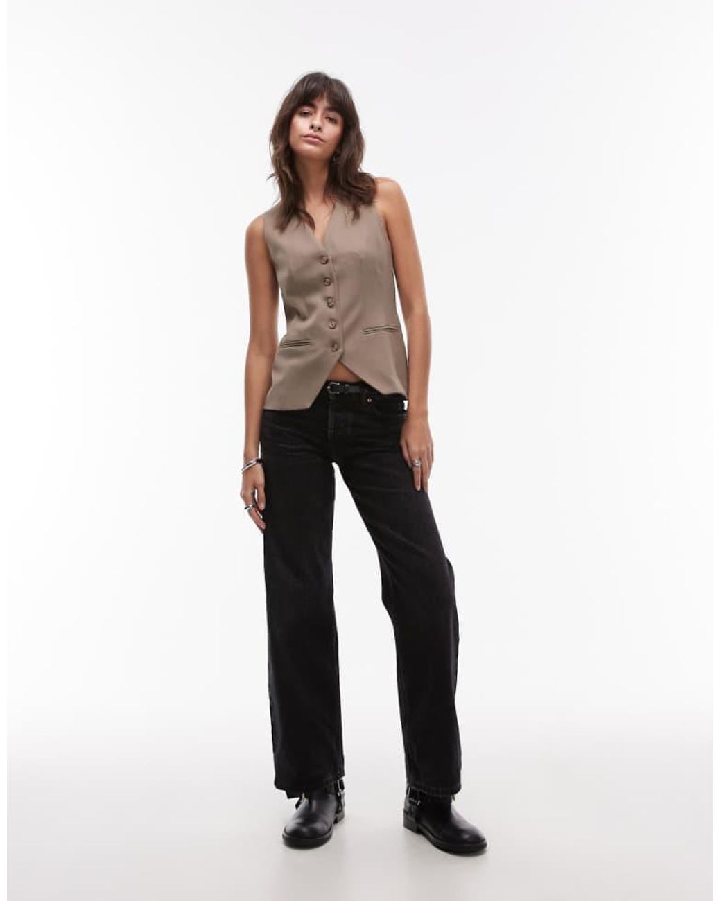 TOPSHOP Natural High Neck Button Through Waistcoat