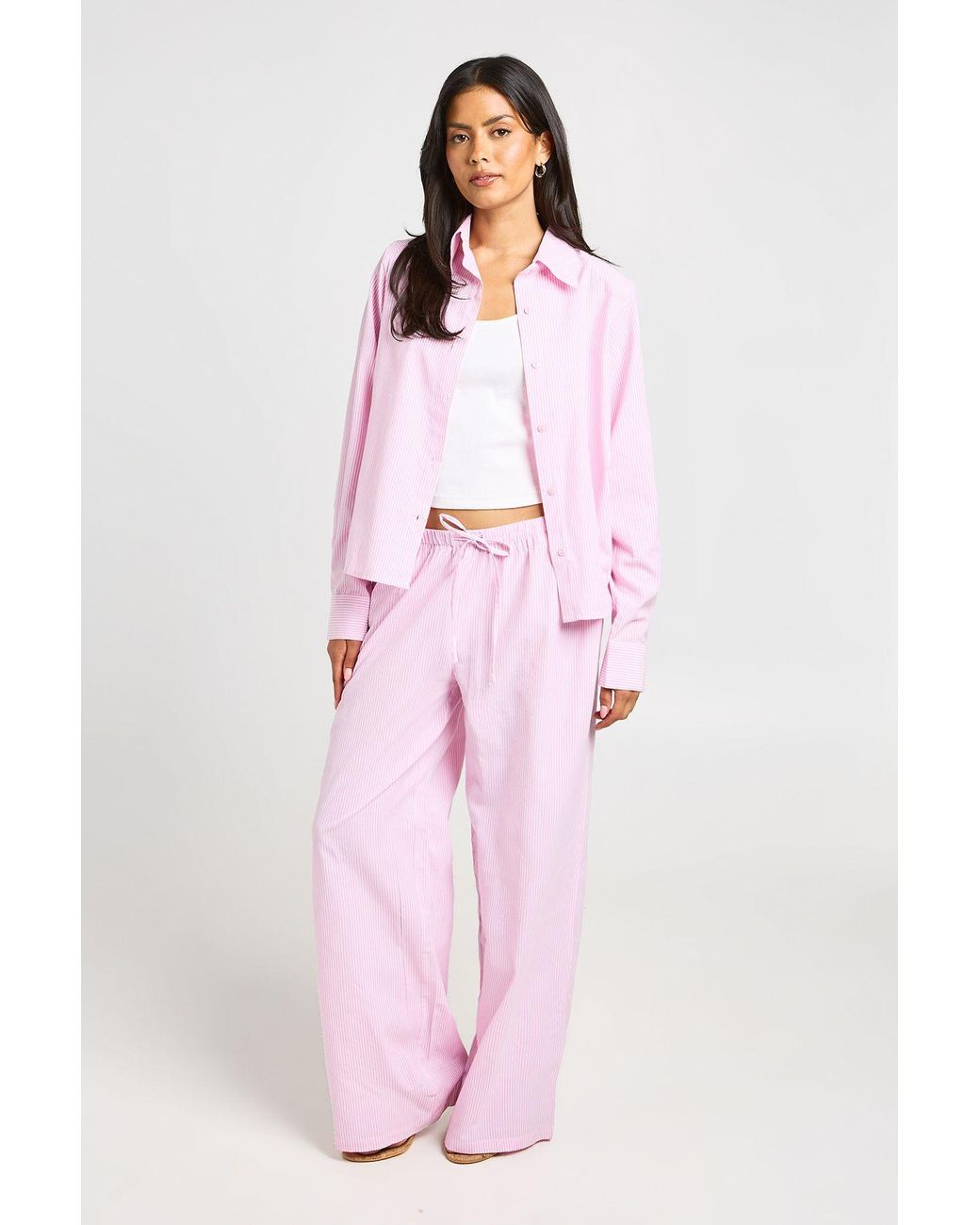 Boohoo Pink Cotton Poplin Stripe Oversized Shirt