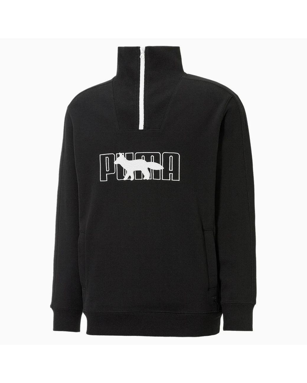 PUMA Black X Maison Kitsune Long Sleeve Half Zip Sweatshirt 532322 01 for men