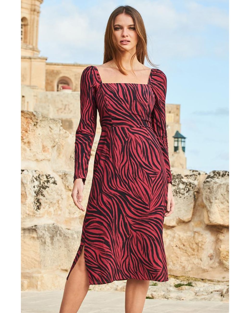 Sosandar Metallic Zebra Square Neck Midi Dress