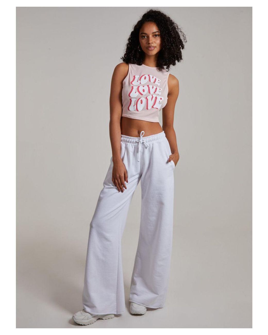 Pink Vanilla Pink Ribbed Love Slogan Cropped Vest Top