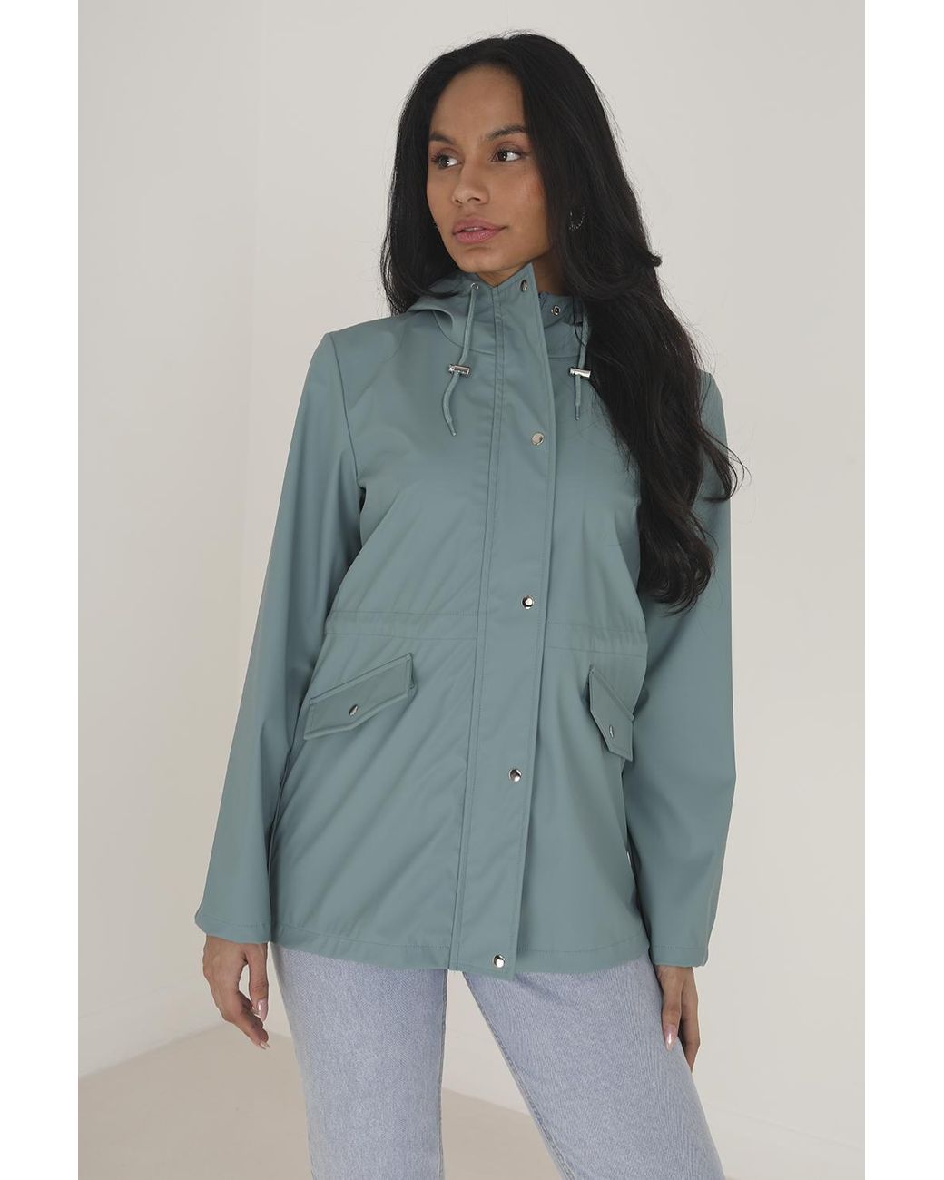 Brave Soul Blue Pale 'Saffy' Hooded Rain Mac Pu