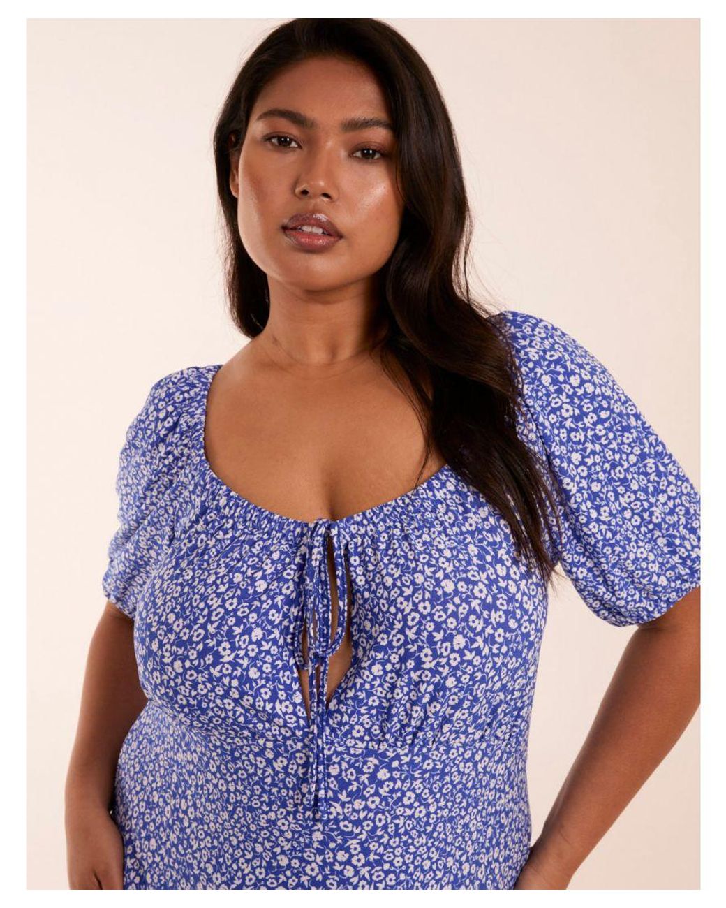 Blue Vanilla Purple Curve Milkmaid Stretch Crepe Midi Dress