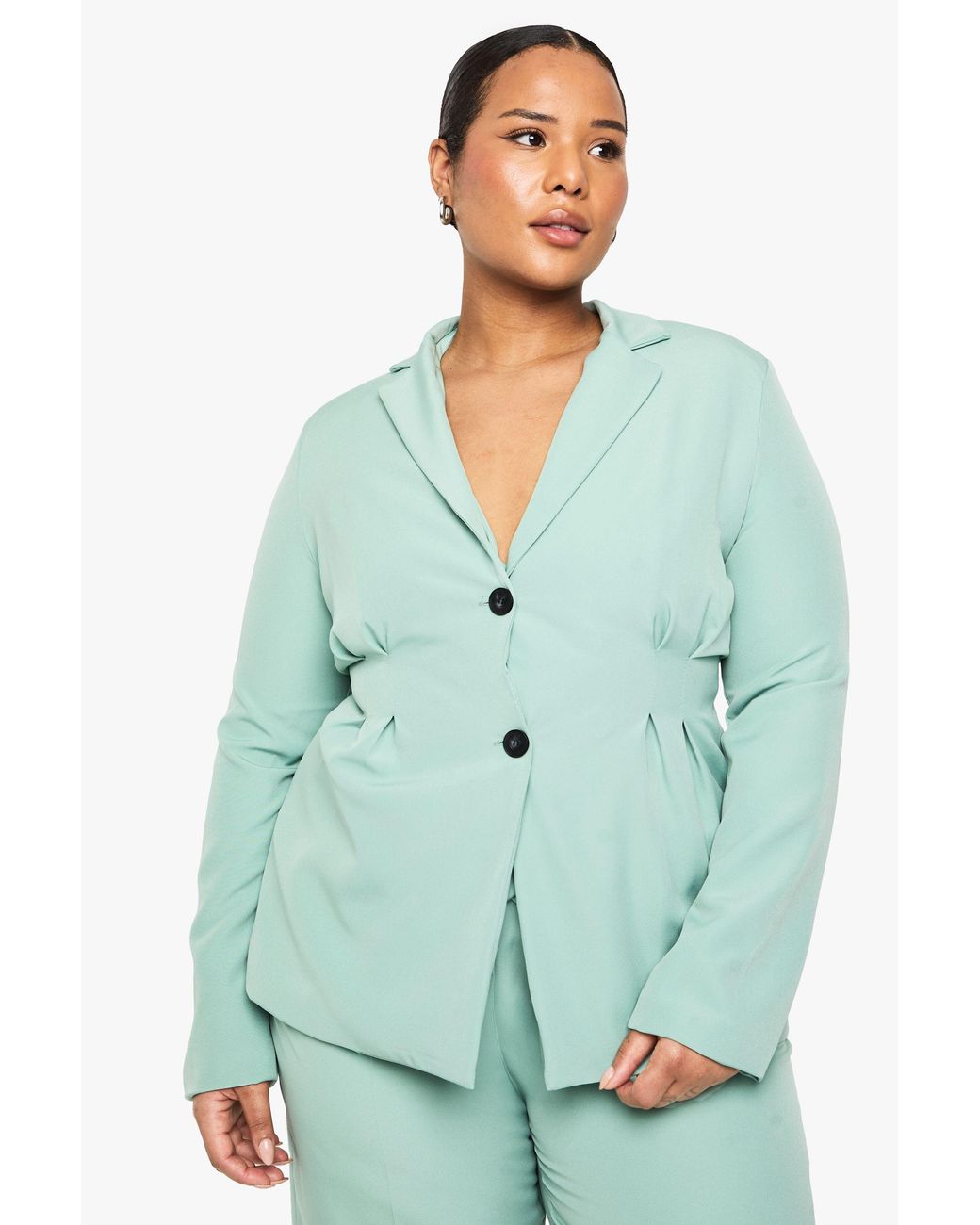Boohoo Green Plus Woven Cinched Waist Blazer