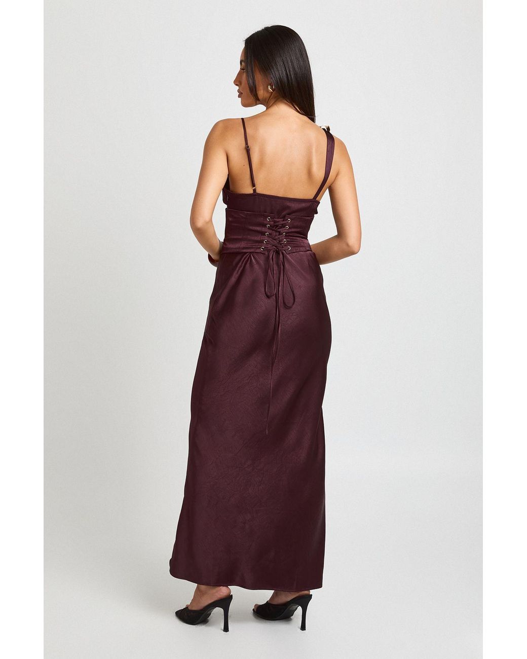 Boohoo Textured Satin Corset Detail Maxi Dress