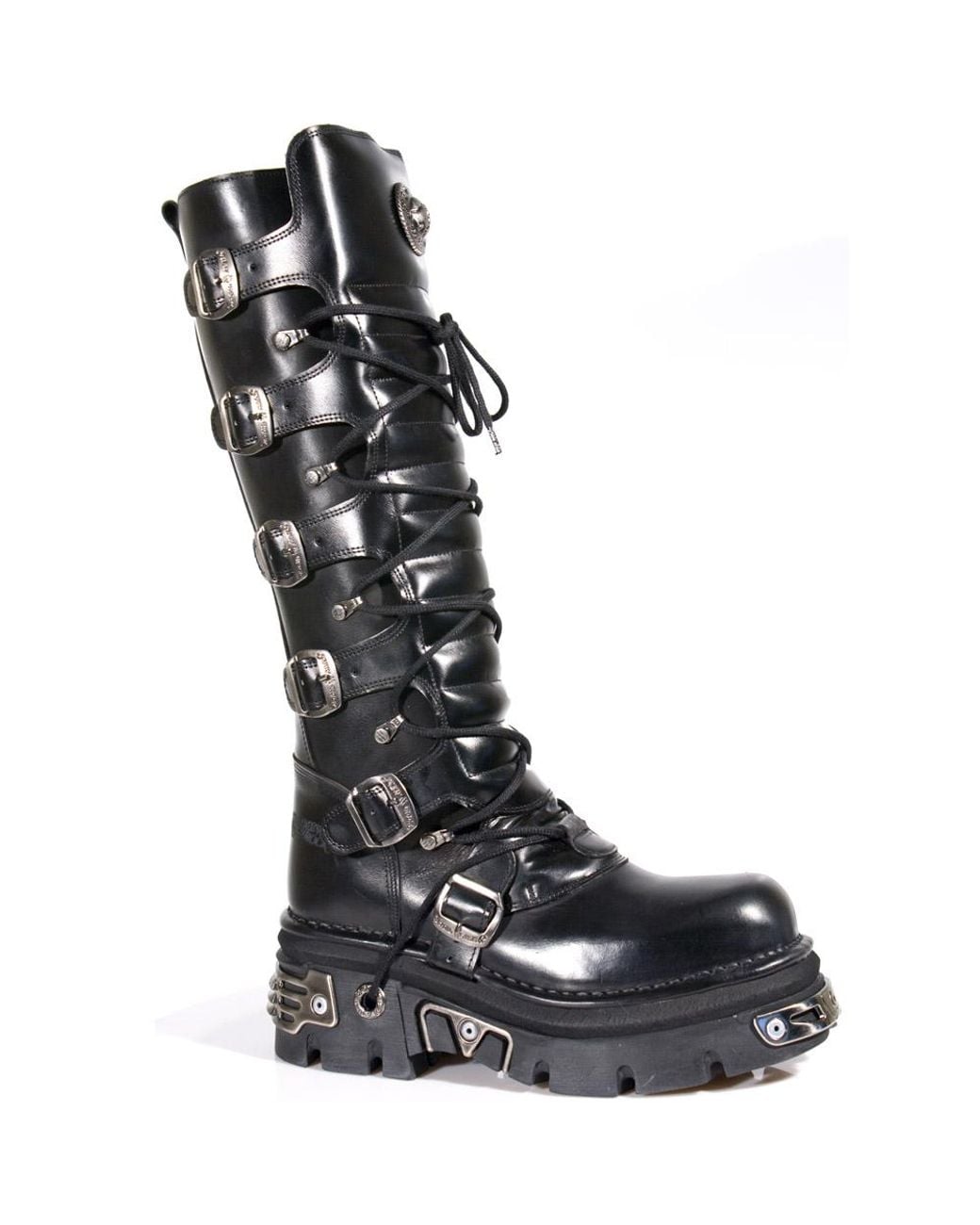 New Rock Black Knee High Leather Gothic Boots-272-S1 for men