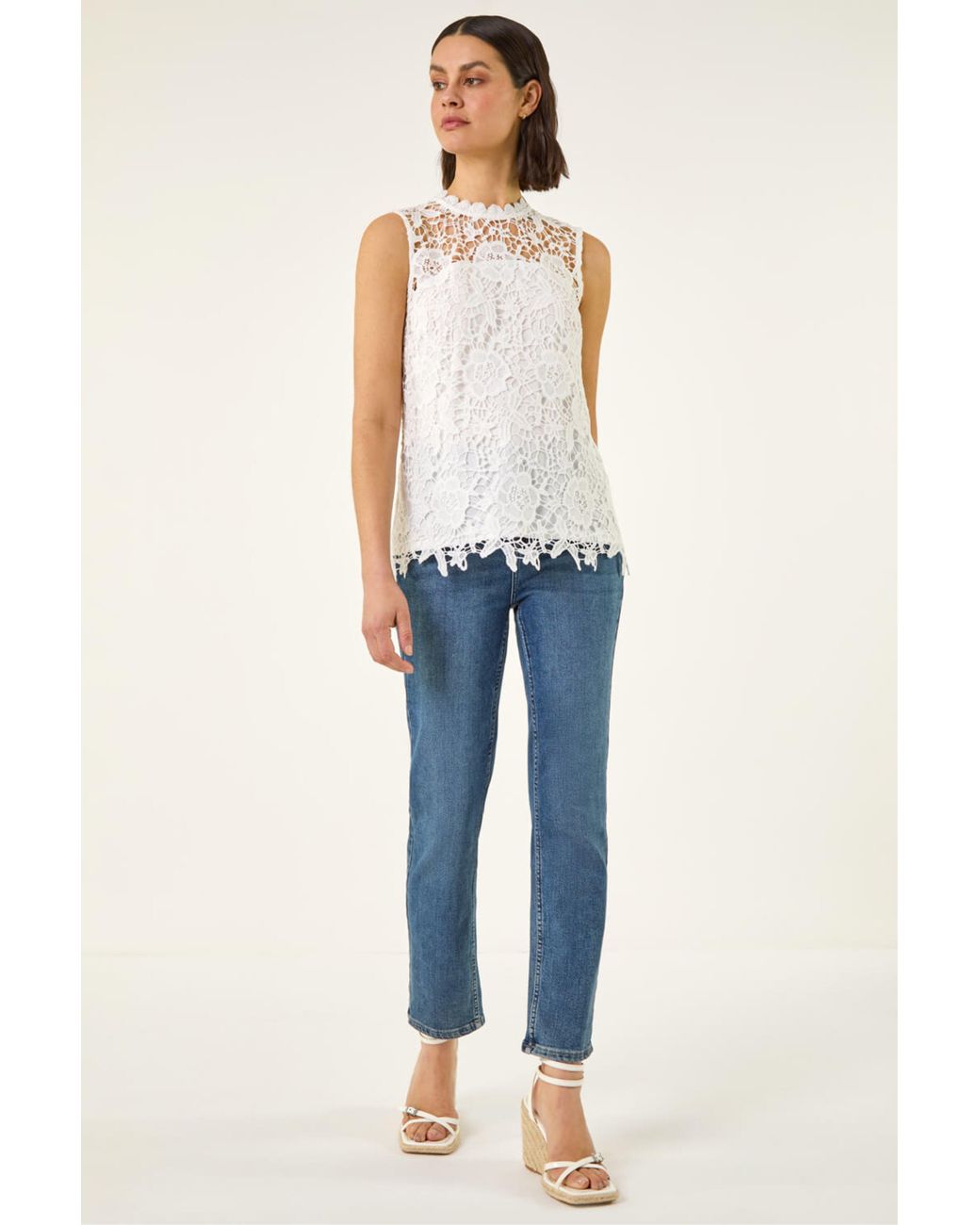 Roman Blue Textured Lace Stretch Top