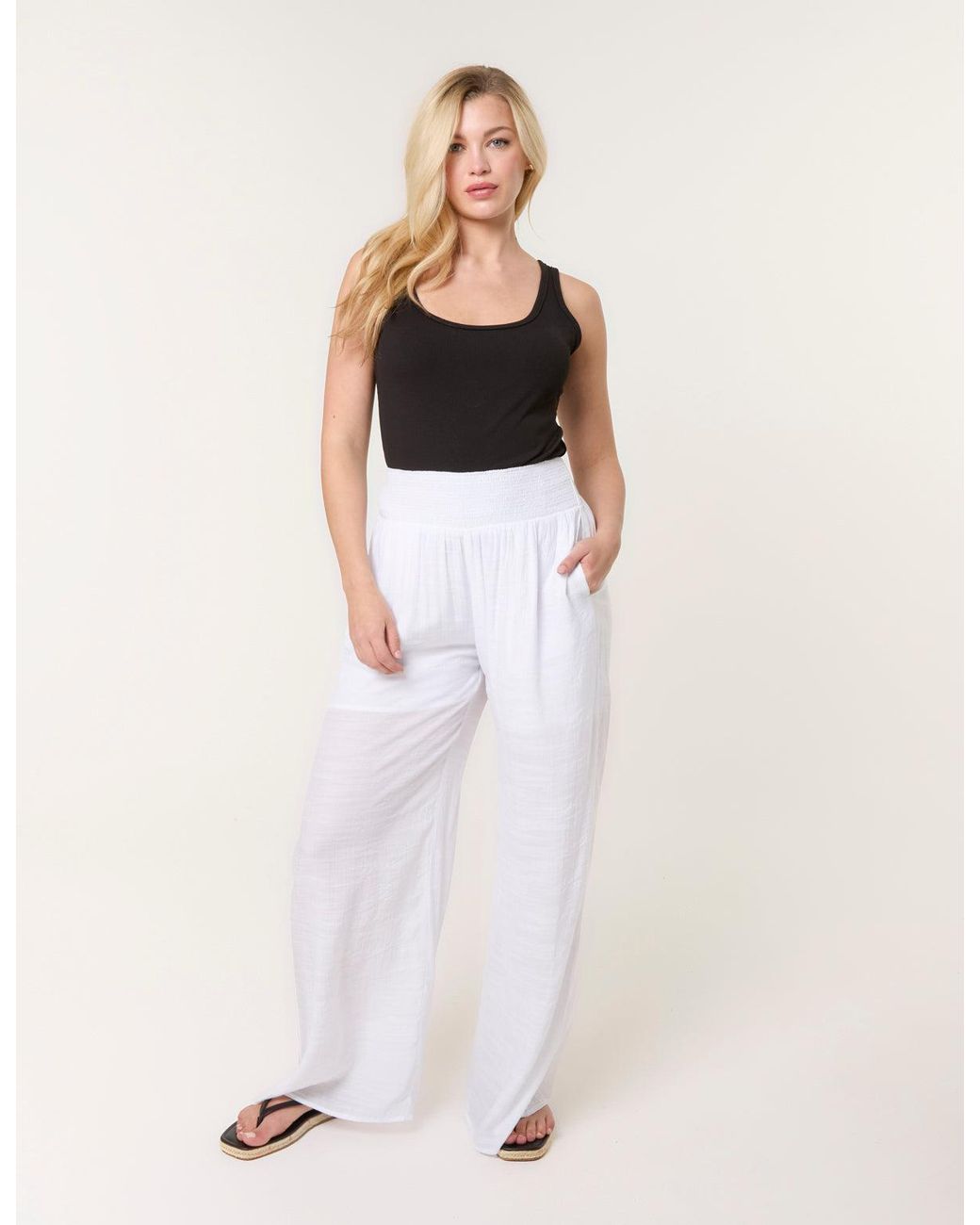 Blue Vanilla White Shirred Trousers