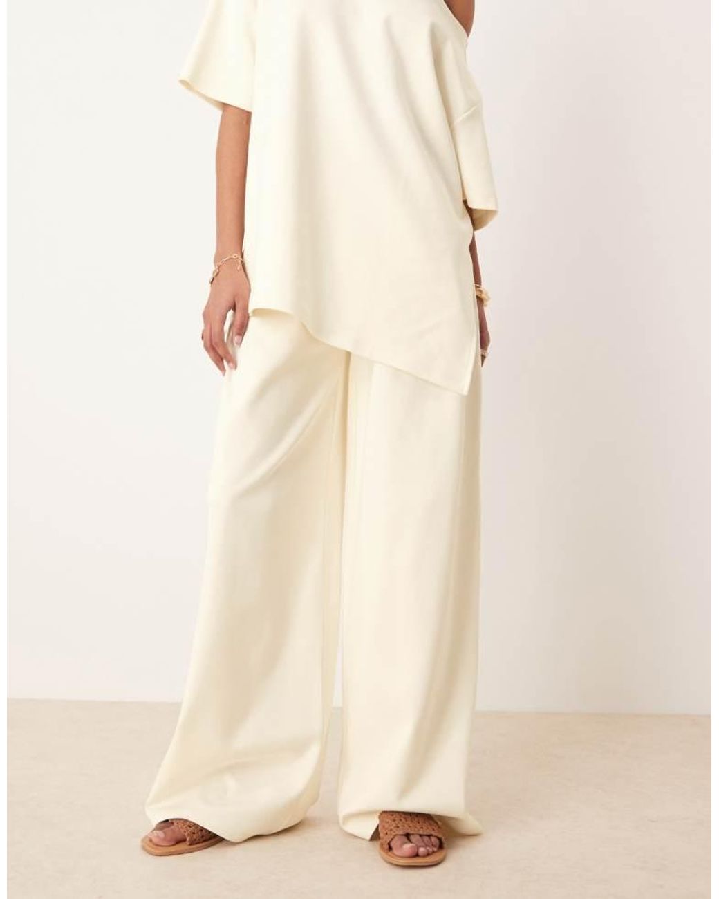 ASOS Natural Interlock Super Wide Leg Trouser