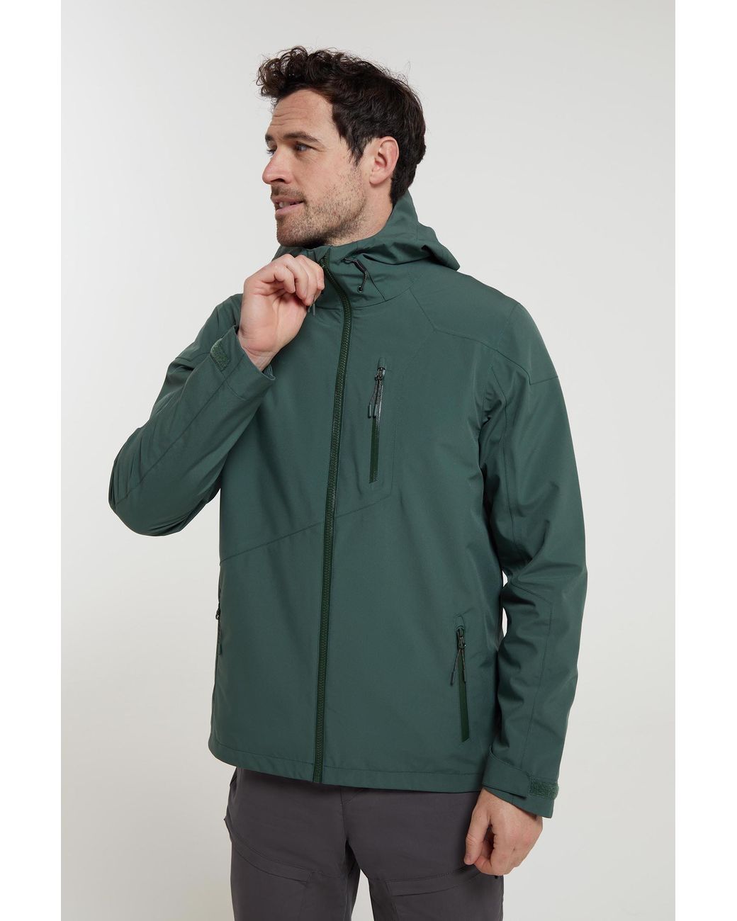 Mountain Warehouse Green 'Bachill' Waterproof Jacket Adjustable Hood Lightweight Activewear Coat for men