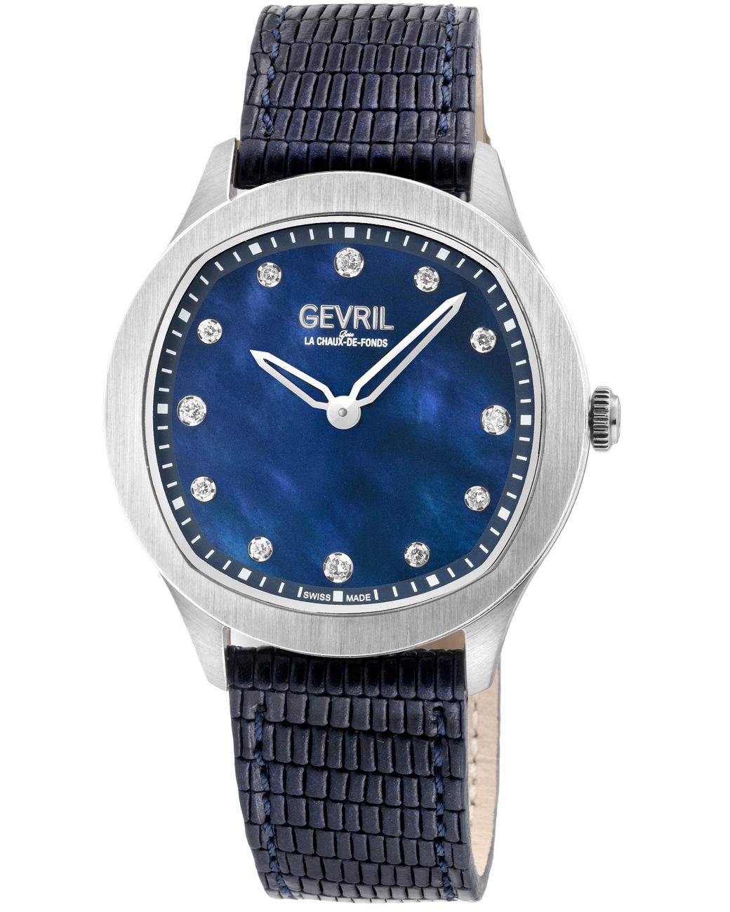 Gevril Blue Morcote Swiss Diamond Watch Mop, Genuine Italian Leather