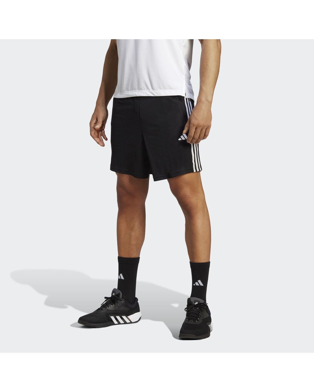 Adidas Originals Black Train Essentials Piqué 3-Stripes Training Shorts for men