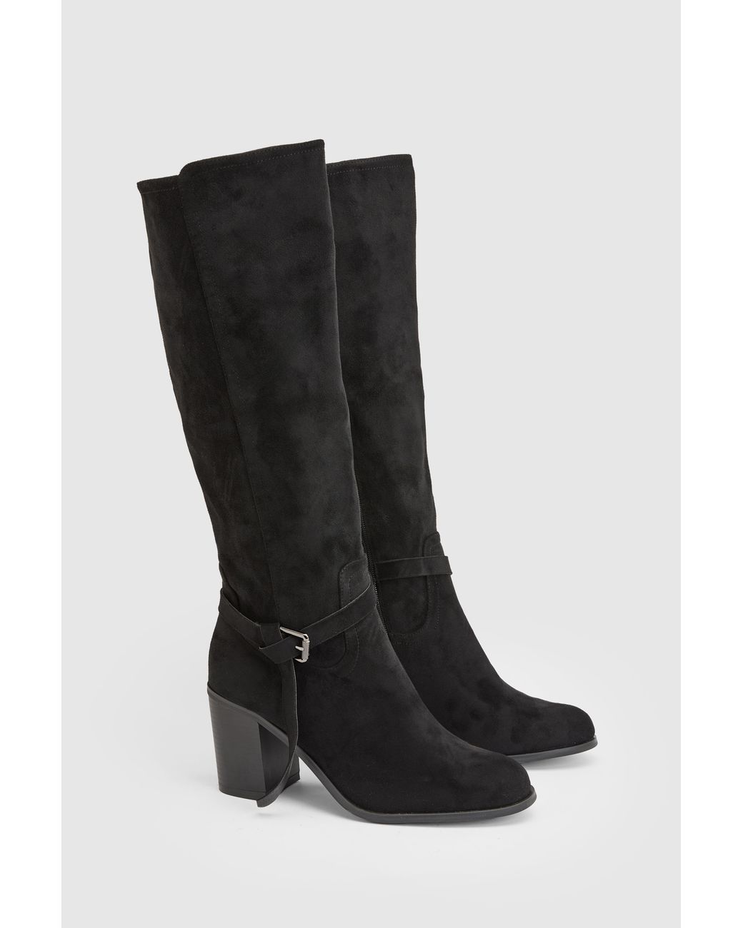Wallis Black Katri Faux Suede Block Heel Knee Boots