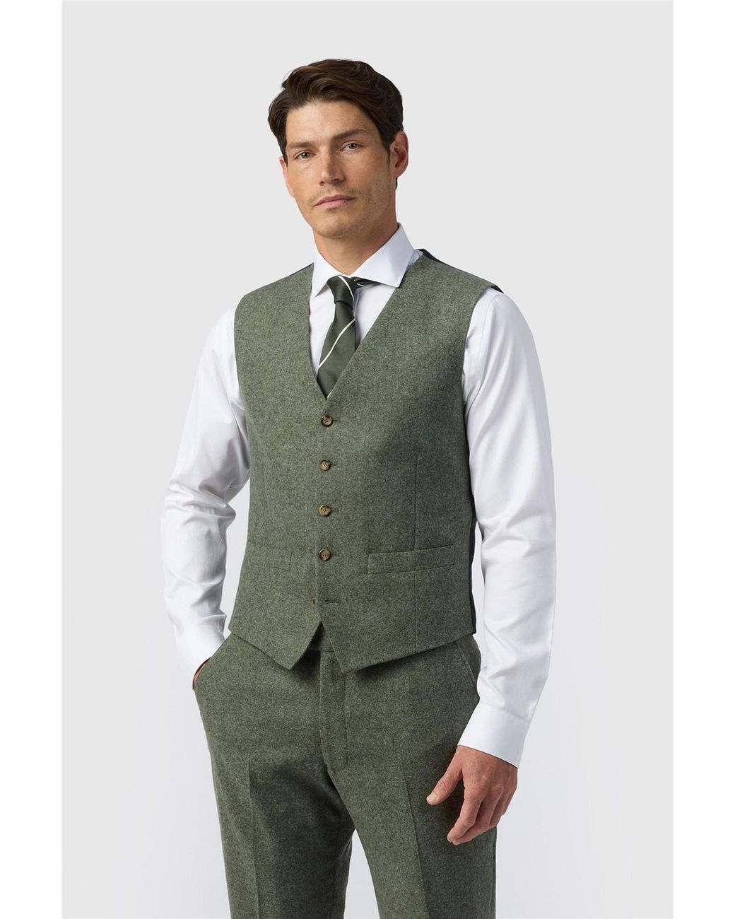 Alexandre Silver Label Green Single Breasted Five Button V-Neck Tailored Suit Waistcoat for men