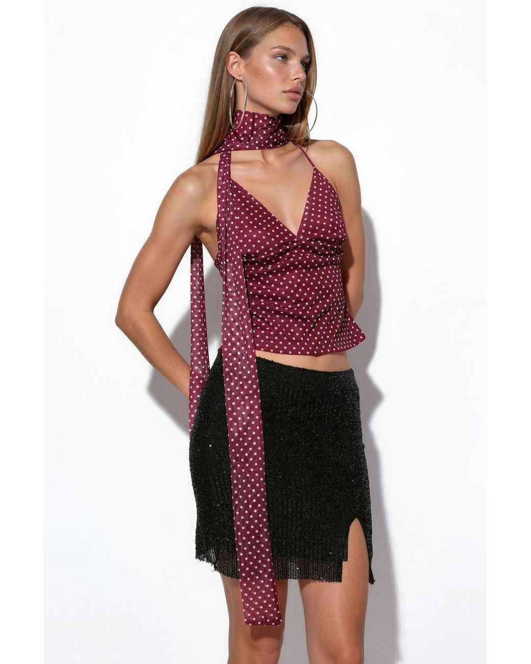 Busem Red High-Waist Sequin Mini Bodycon Skirt