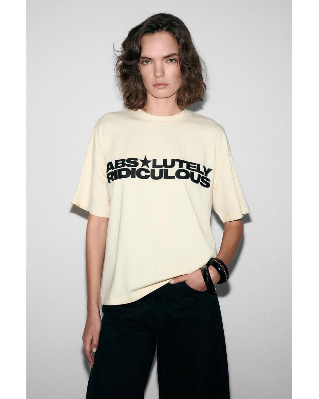 Grimelange Black Oversized Crew Neck Printed T-Shirt