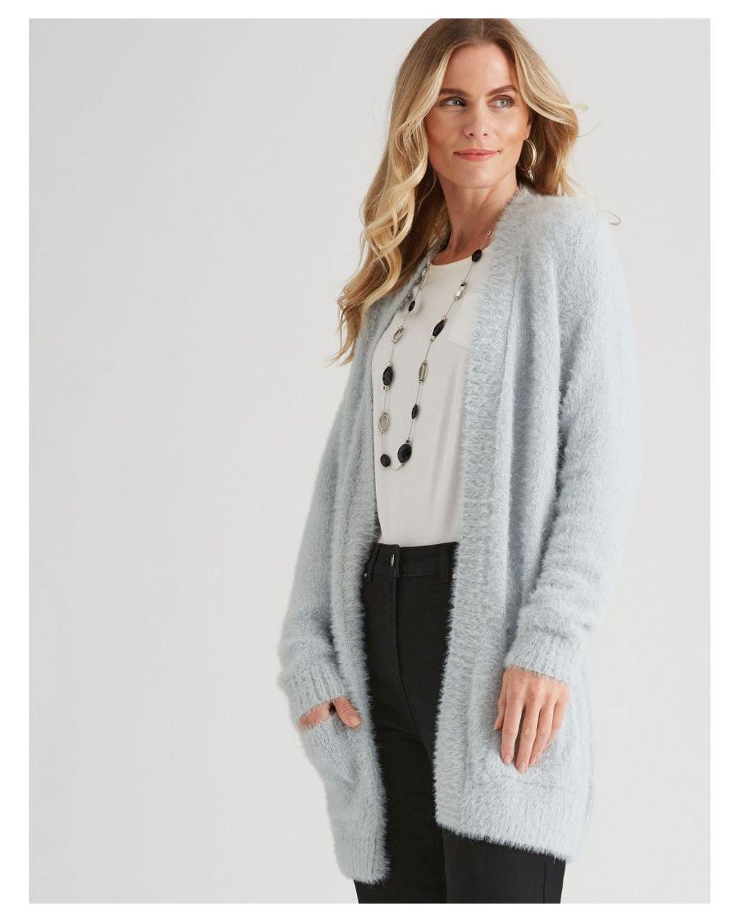 Millers Gray Womens Long Sleeve Feather Cardigan