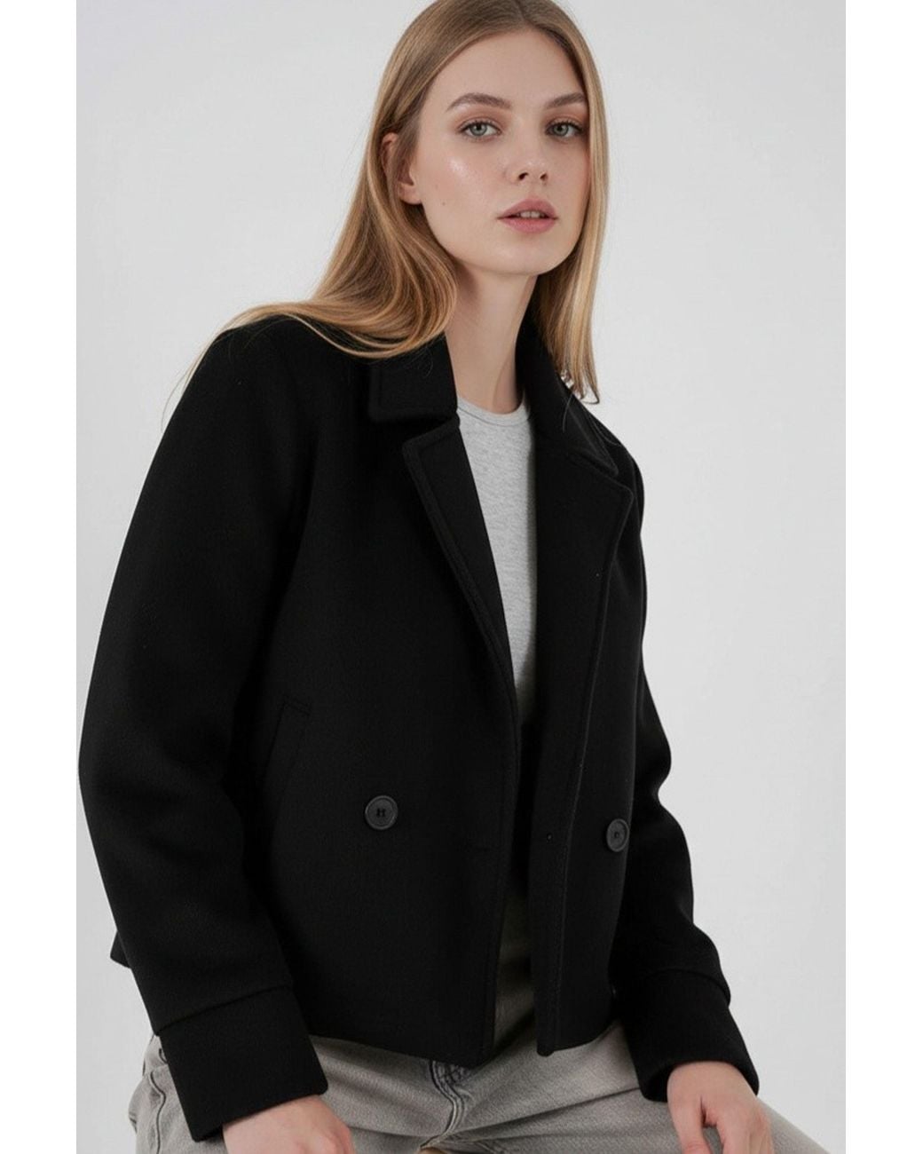 Bigdart Black Textured Double Breasted Jacket