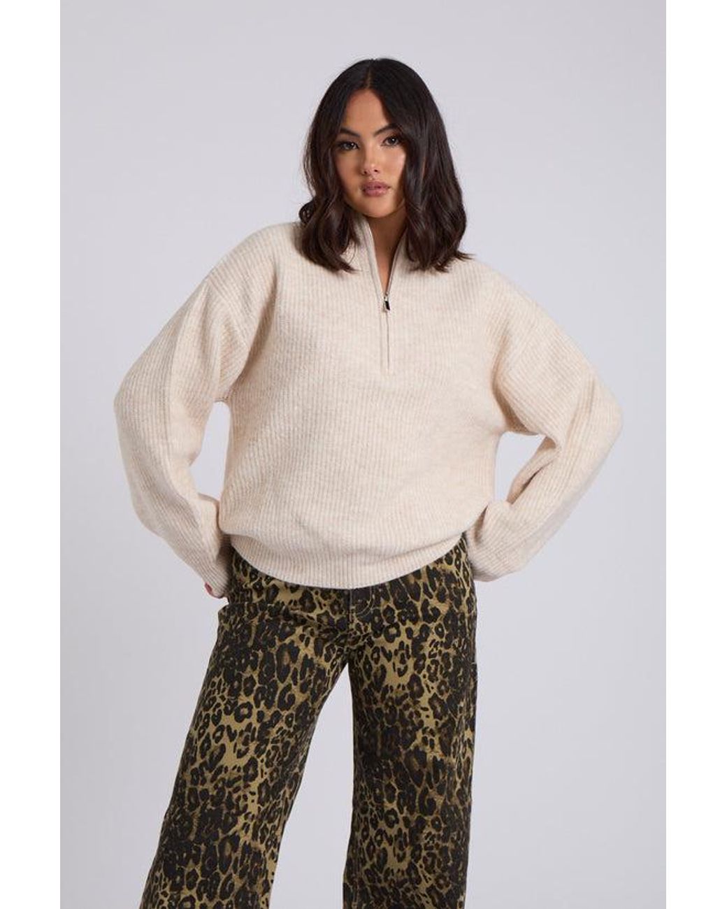 Urban Bliss Natural Ribbed Half Zip Jumper