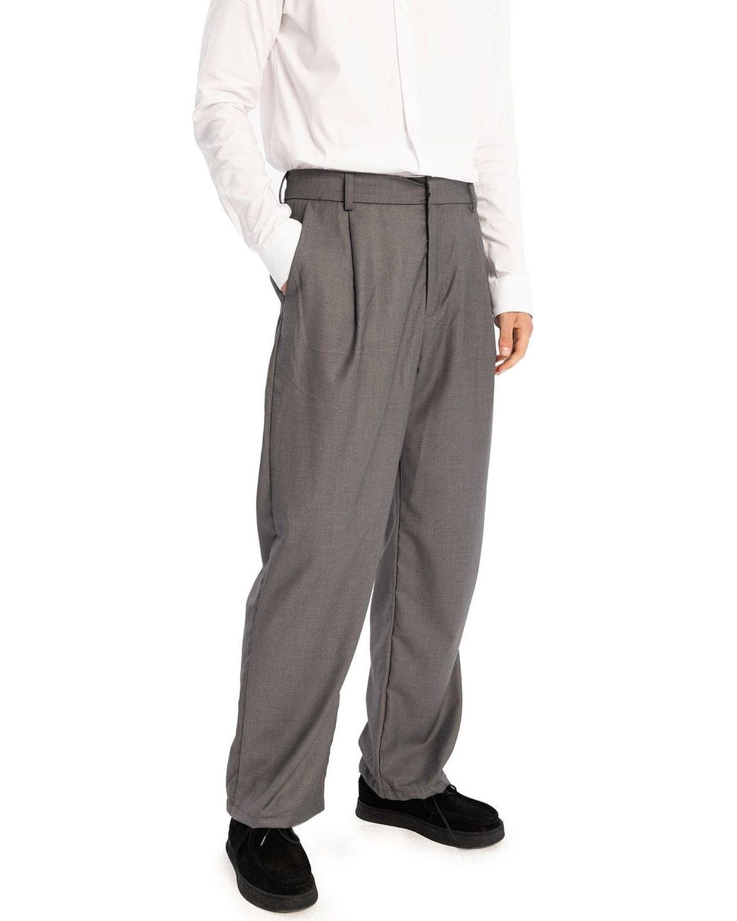 Giesto Gray Pleated Regular Fit Pants for men