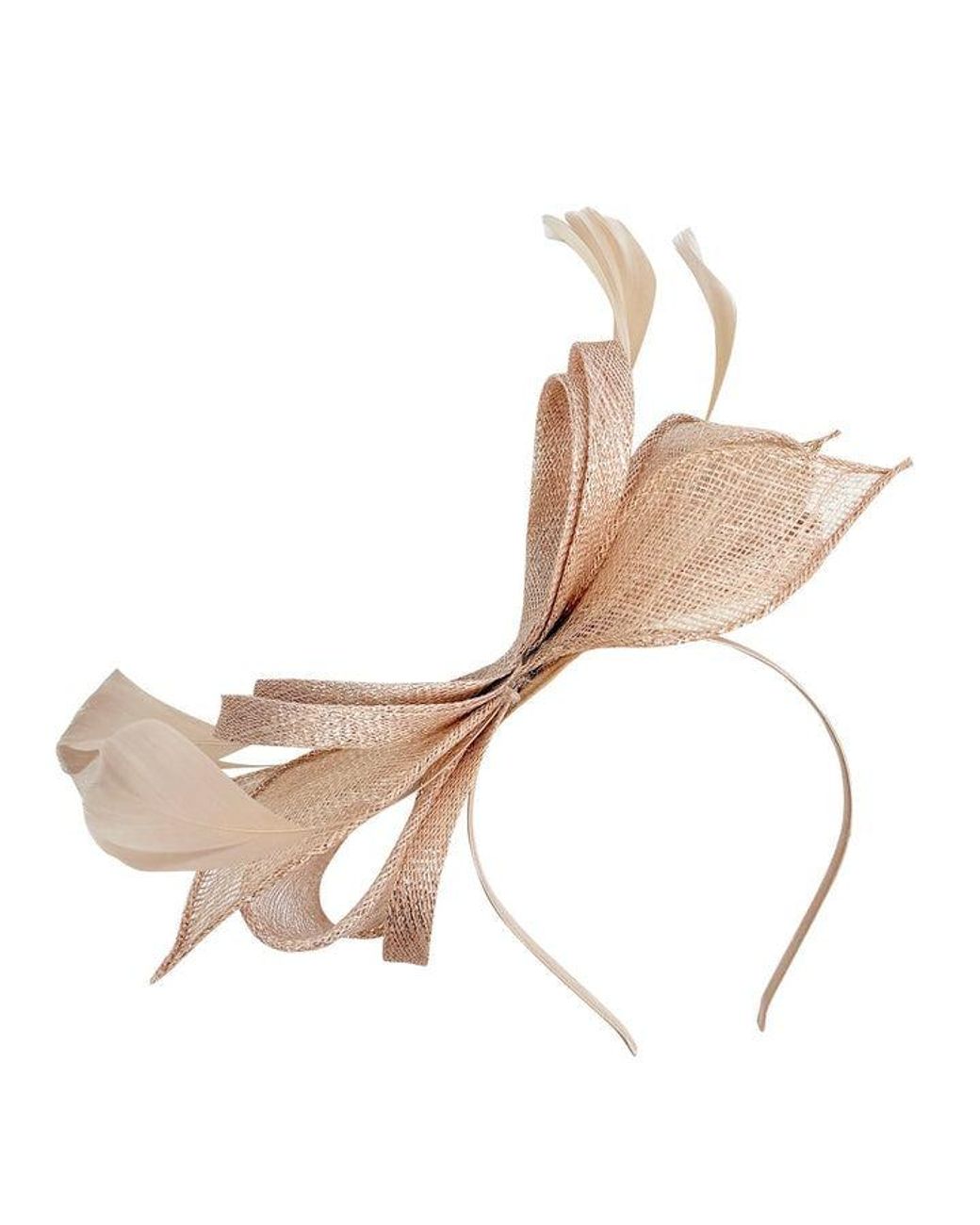 SVNX Natural Bow Shaped Fascinator With Sinamay Curls & Feathers