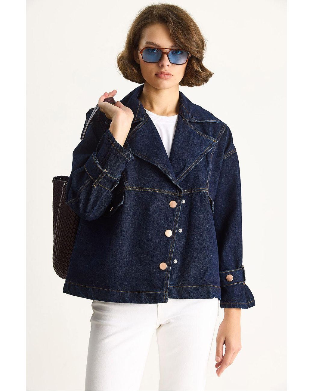 Bianco Lucci Blue Denim Shirt Collar Buttoned Jacket