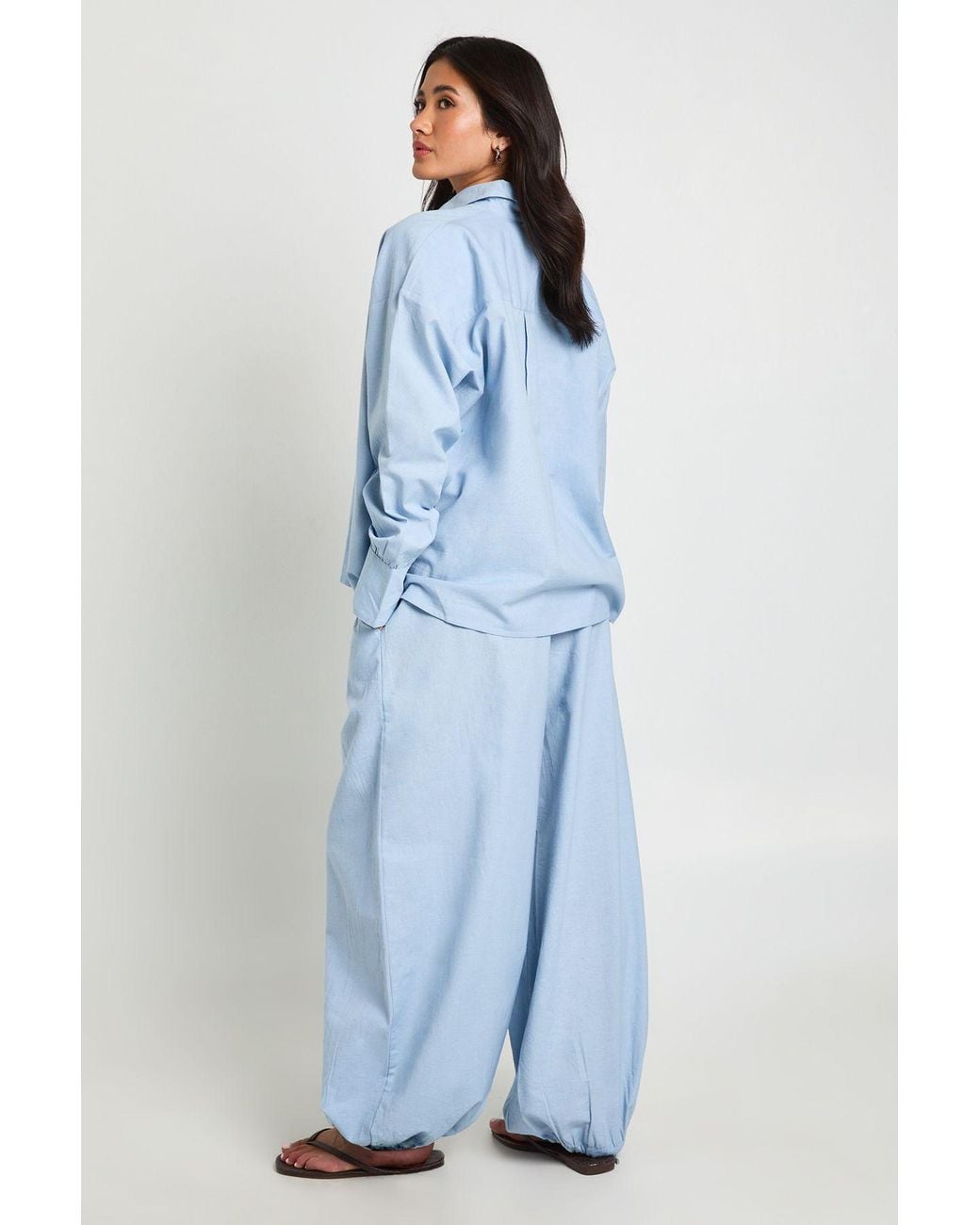 Boohoo Blue Linen Look Oversized Shirt