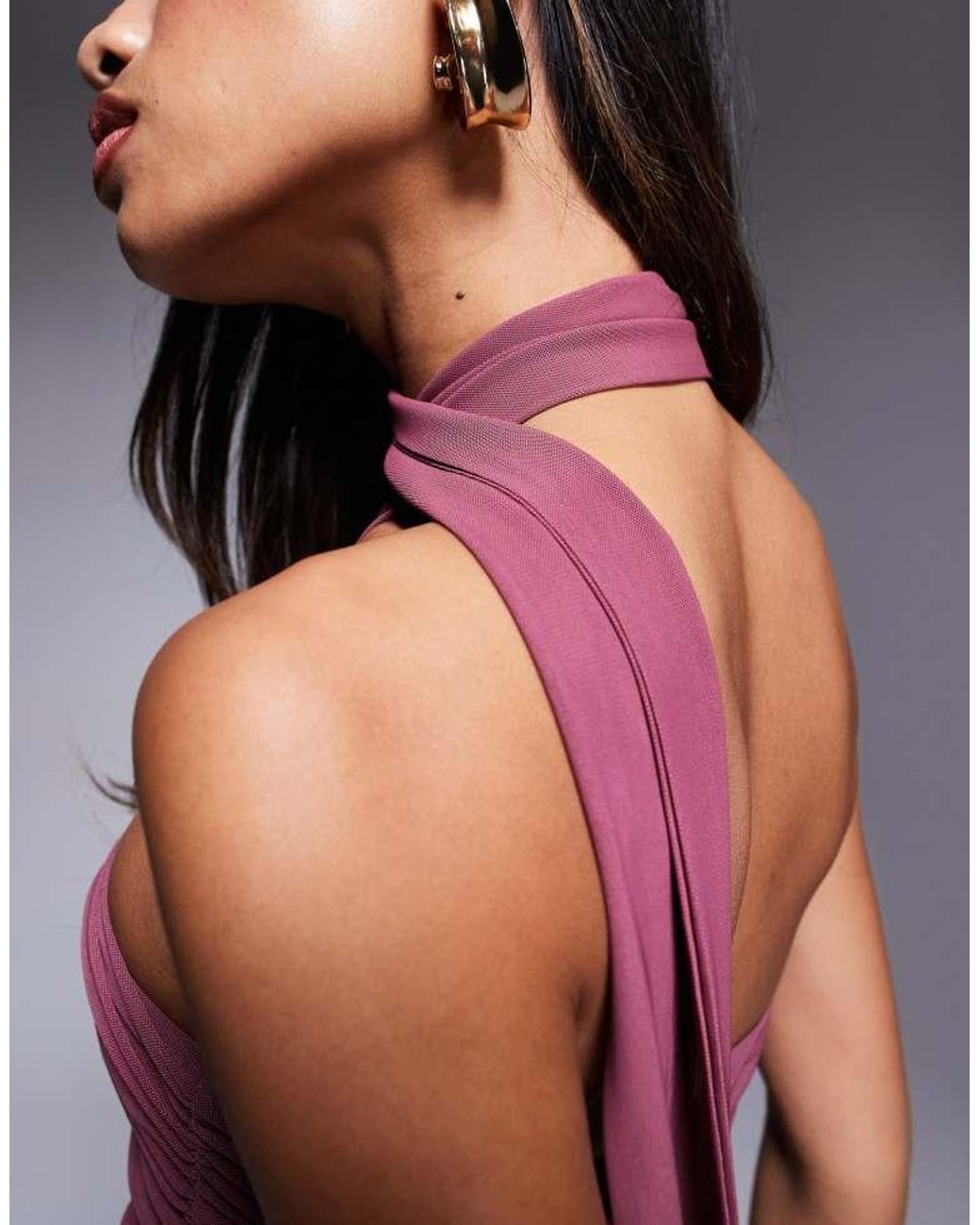 ASOS Purple Bandeau Mesh Maxi Dress With Scarf Detail