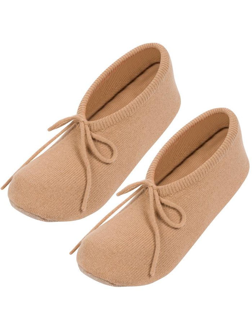 Pure Luxuries White 'Millom' Caramel Cashmere & Merino Wool Medium Ballet Slippers