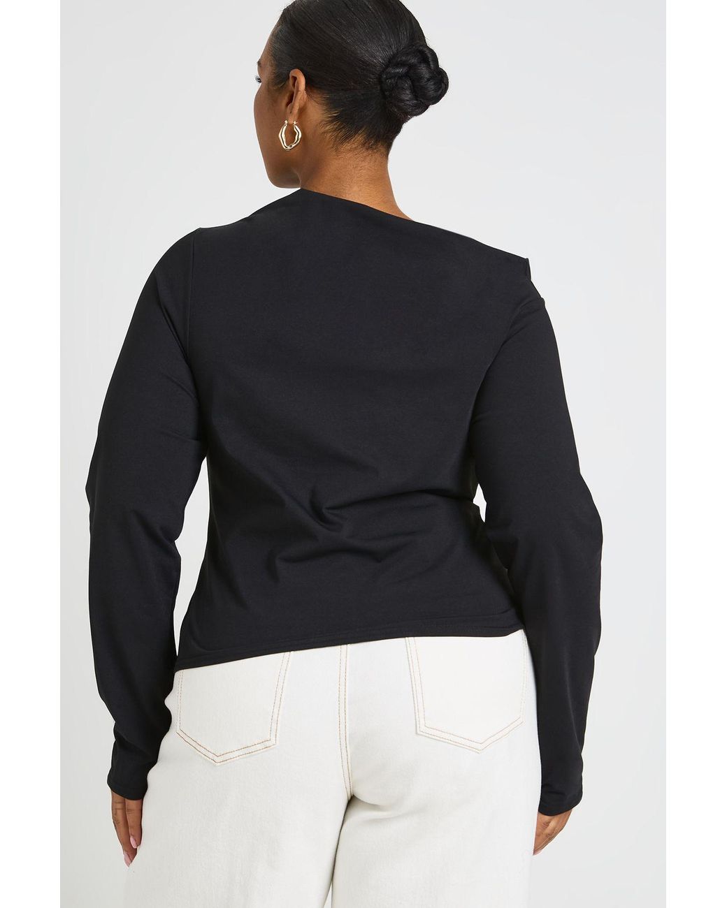 Boohoo Blue Plus Knot Tie Long Sleeve Top