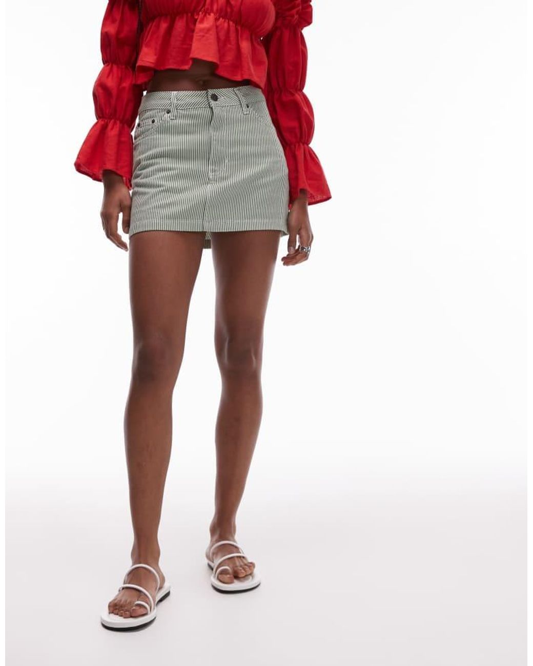 TOPSHOP Red Denim Pelmet Mini Skirt