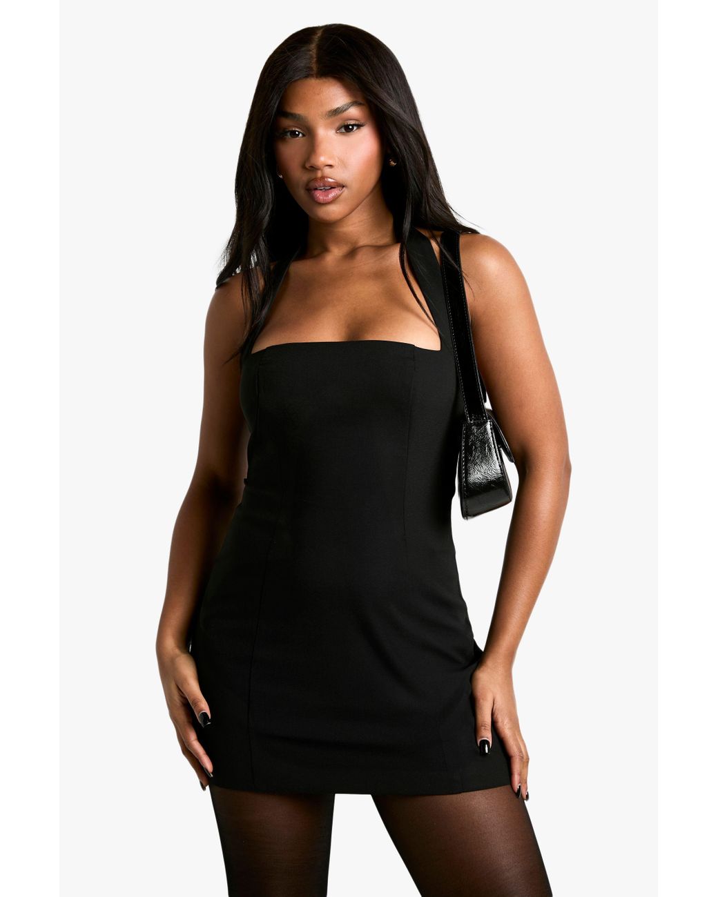 Boohoo Tailored Halterneck A Line Mini Dress in Black | Lyst UK