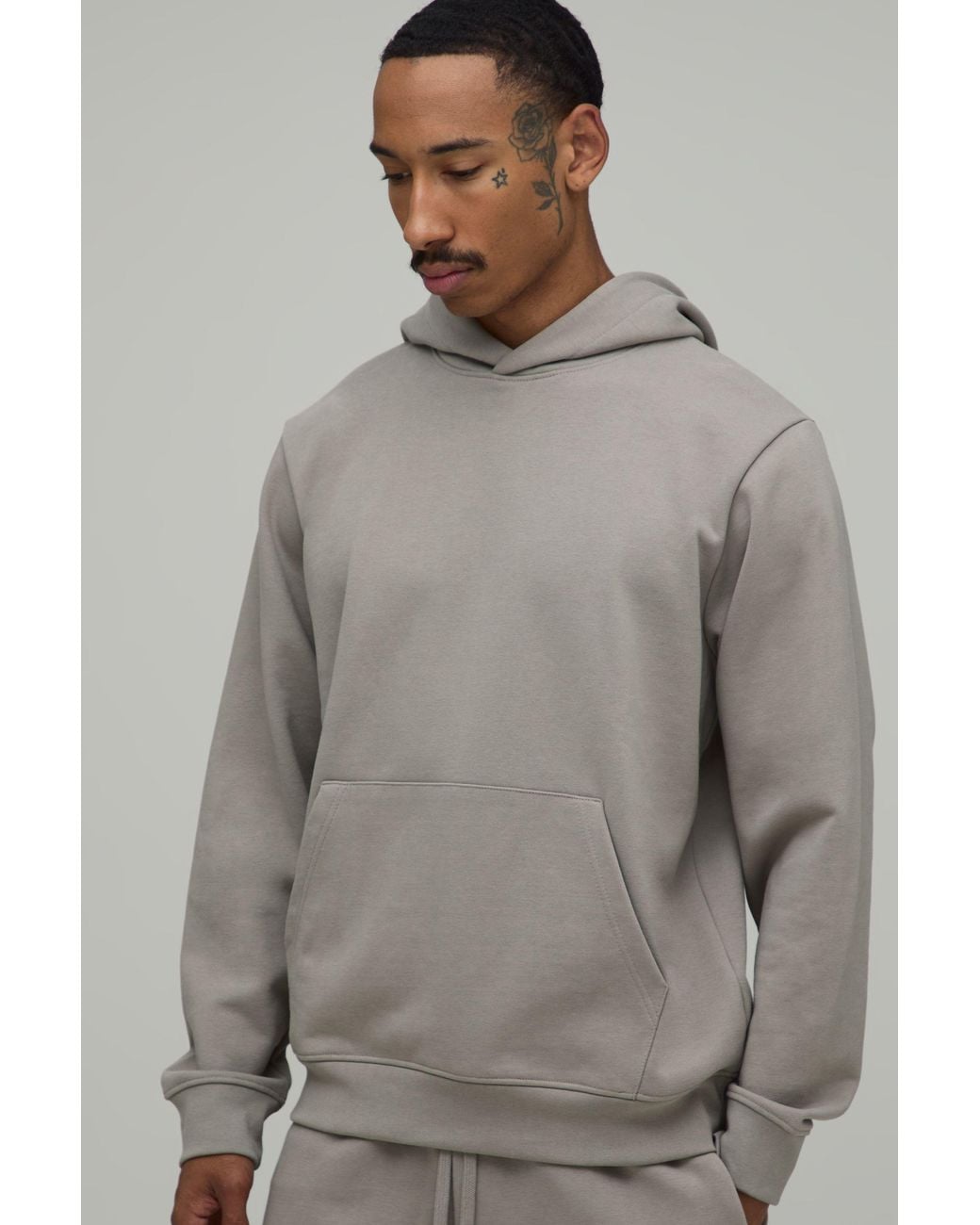 BoohooMAN Gray Regular Fit Premium 480Gsm Over The Head Hoodie for men