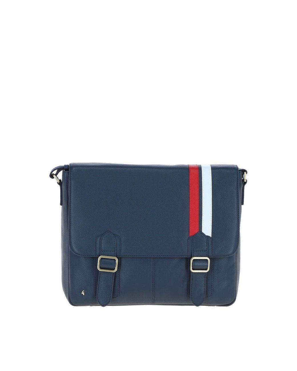 Gabicci Blue Real Leather Messenger Bag With Striped Front Detail for men