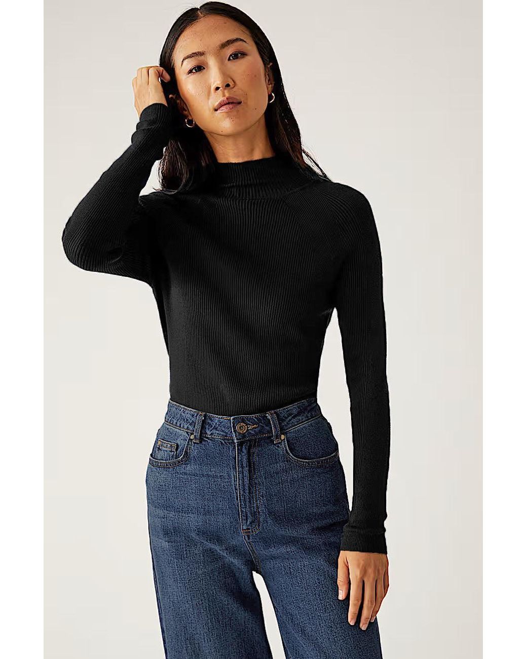 Secret Label Black Ribbed Turtle Neck Fine Knit Jumper