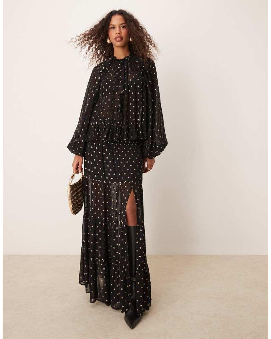 ASOS Black Metallic Spot Burnout Smock Top
