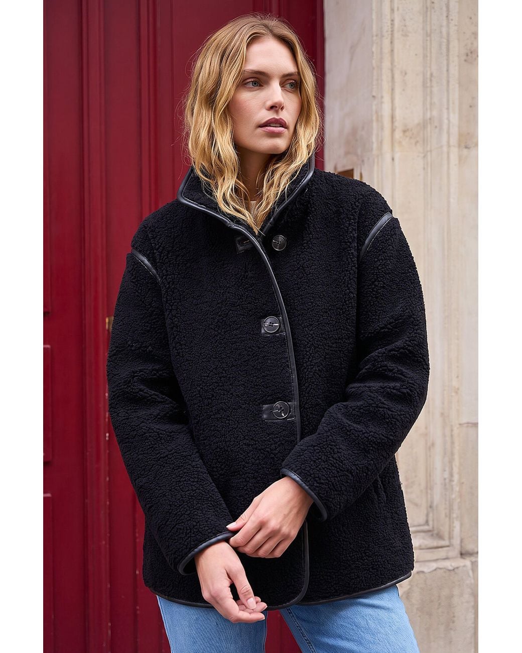 Roman Blue Borg Piped Coat