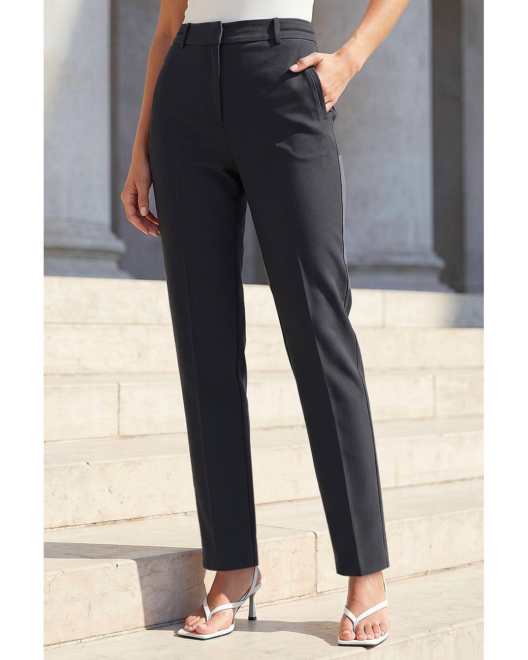 Roman Black Long Straight Leg Stretch Trouser