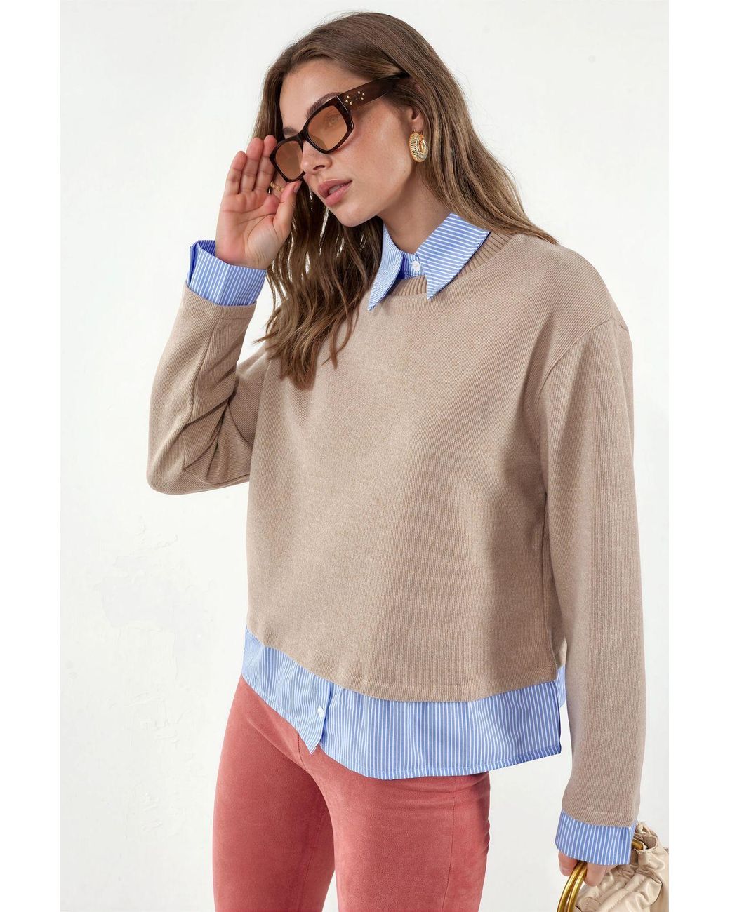 Busem Natural Cotton-Blend Ribbed Crew Neck Sweater