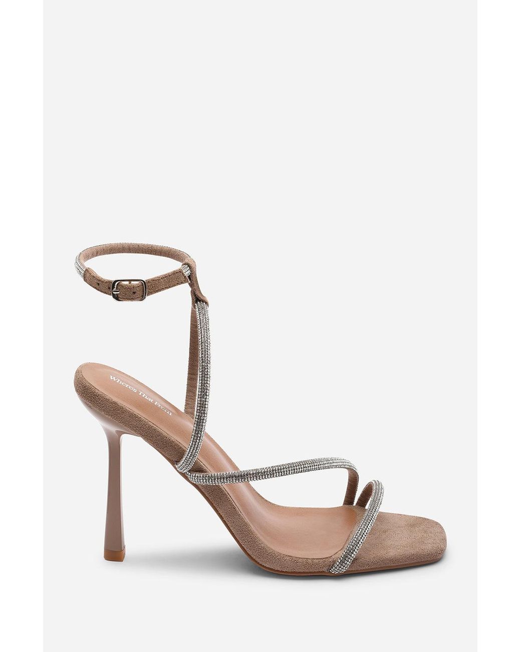 Where's That From Brown Betsy High Heels Sandals With Diamante Detail & Square Toe