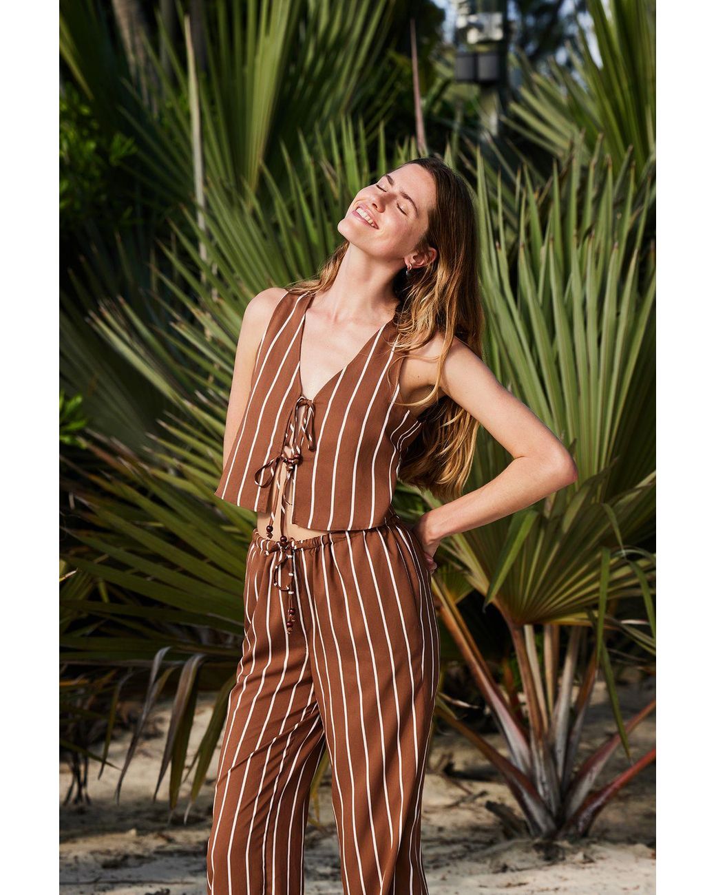 Penti Green Striped V-Neck Sleeveless Bodysuit