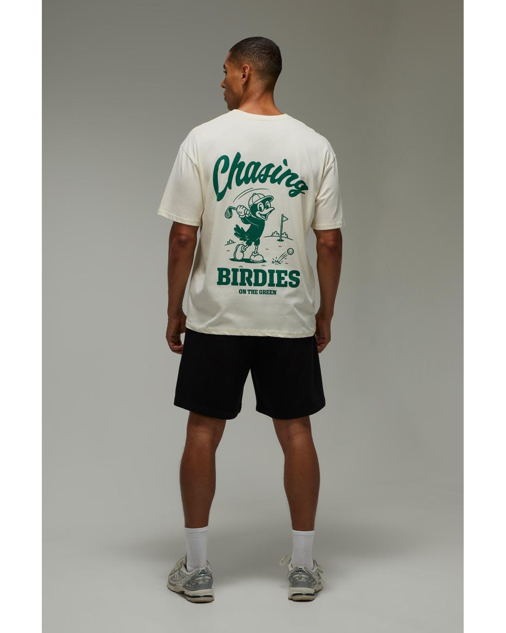 BoohooMAN Gray Active Chasing Birdies Golf Oversized T-Shirt for men
